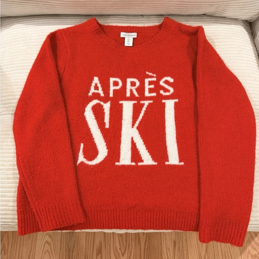 Cupcakes & Cashmere Womens Large Red Après Ski Graphic Sweater Pullover Crewneck